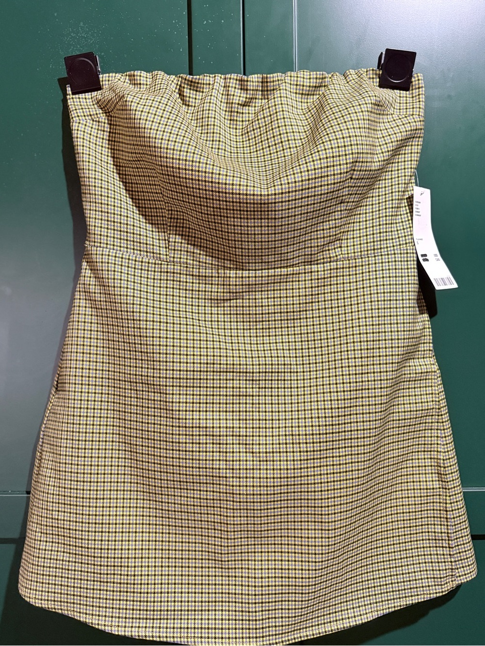 UO - Strapless Plaid Mini “Skort” in Yellow-Green